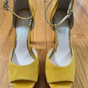 Jessica Simpson Mustard Suede Open-Toe Ankle-Strap Heels